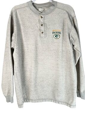 Vintage Green Bay Packers Heather Gray Thermal Knit Henley Shirt Men’s Large